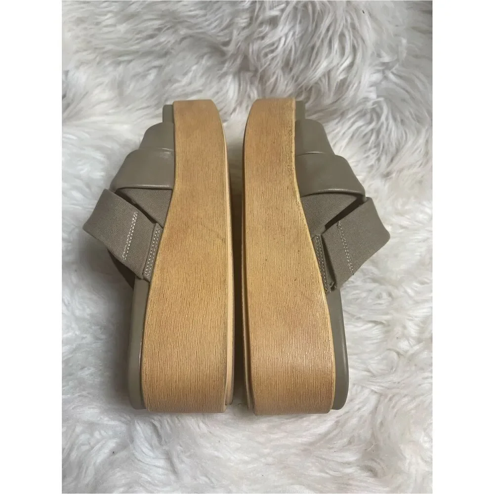 Lucky Brand Taupe Woven Platform Slide Sandals